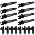 8PCS Fuel Injector + 8PCS Ignition Coils Set for BMW X5 V8 4.4L