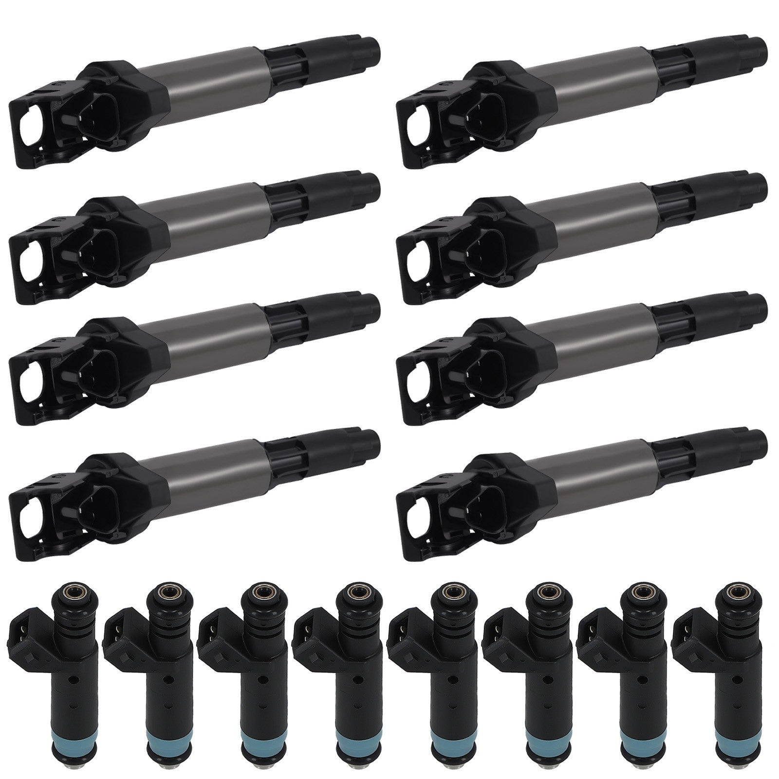 8PCS Fuel Injector + 8PCS Ignition Coils Set for BMW X5 V8 4.4L
