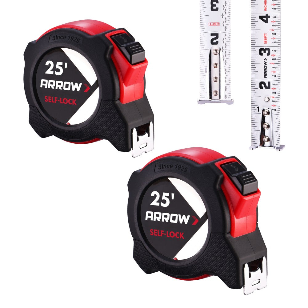 Arrow 2PC 25FT Auto-Lock Tape Measure Double Sided by Arrow