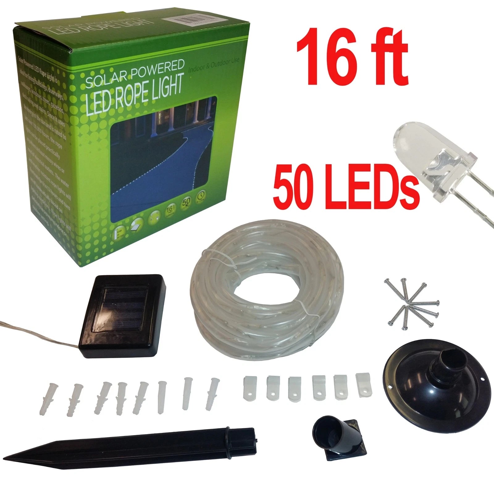 16 Ft Solar Powered 50 Led Rope Light Auto On Off Water Resistant