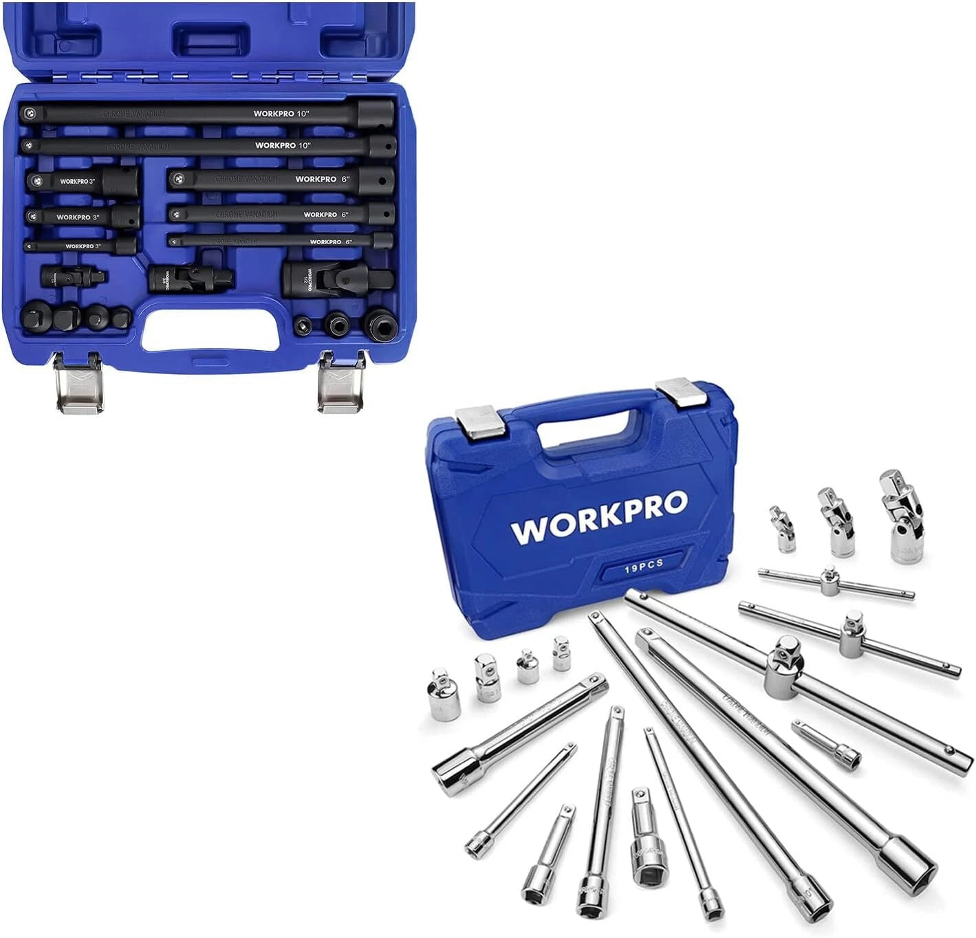 Workpro 19-piece Drive Socket Extensions Set/ 18-piece Drive Tool