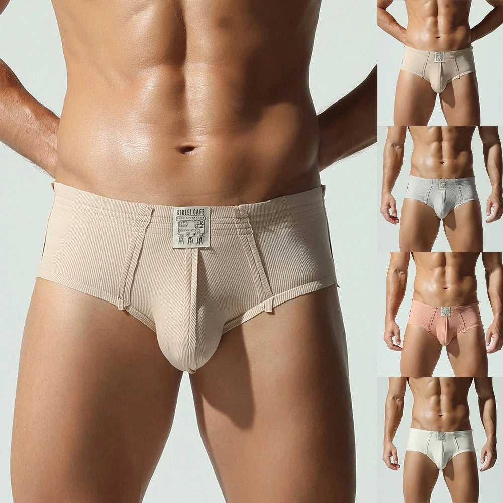Comfortable Men Cotton Briefs Underwear Solid Patchwork U Convex