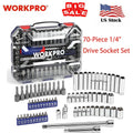 WORKPRO 70 PCS 1/4" Drive Socket Set Quick-Release Ratchet Socket SAE METRIC SET