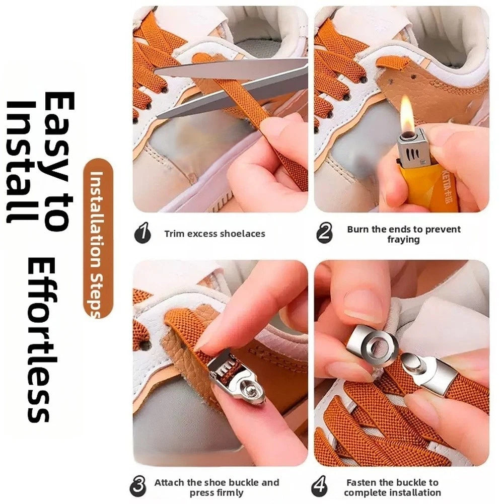 No Tie Shoelace System With Metal Buckles For Adults And Children