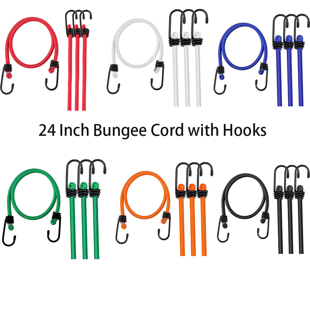 WORKPRO 4PC 24" Bungee Cord w/Hooks Rubber Heavy Duty Straps Strong