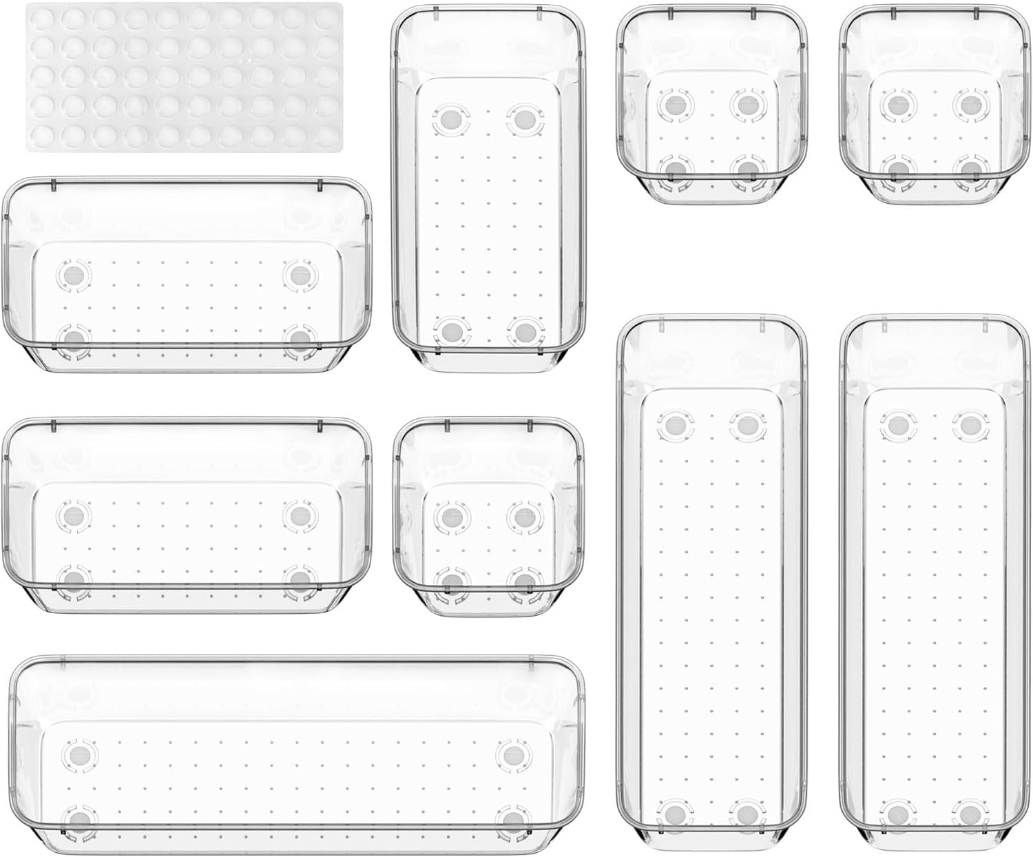 ValueMax 9x Clear Plastic Drawer Organizer Set 3 Sizes Tool Tray Non-Slip Pads
