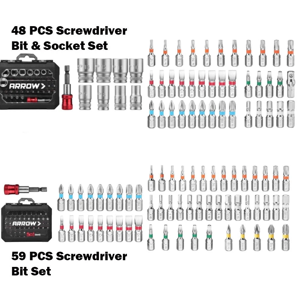 Arrow 48-piece 1/4" Screwdriver Bit&socket Set/59-piece 1/4"