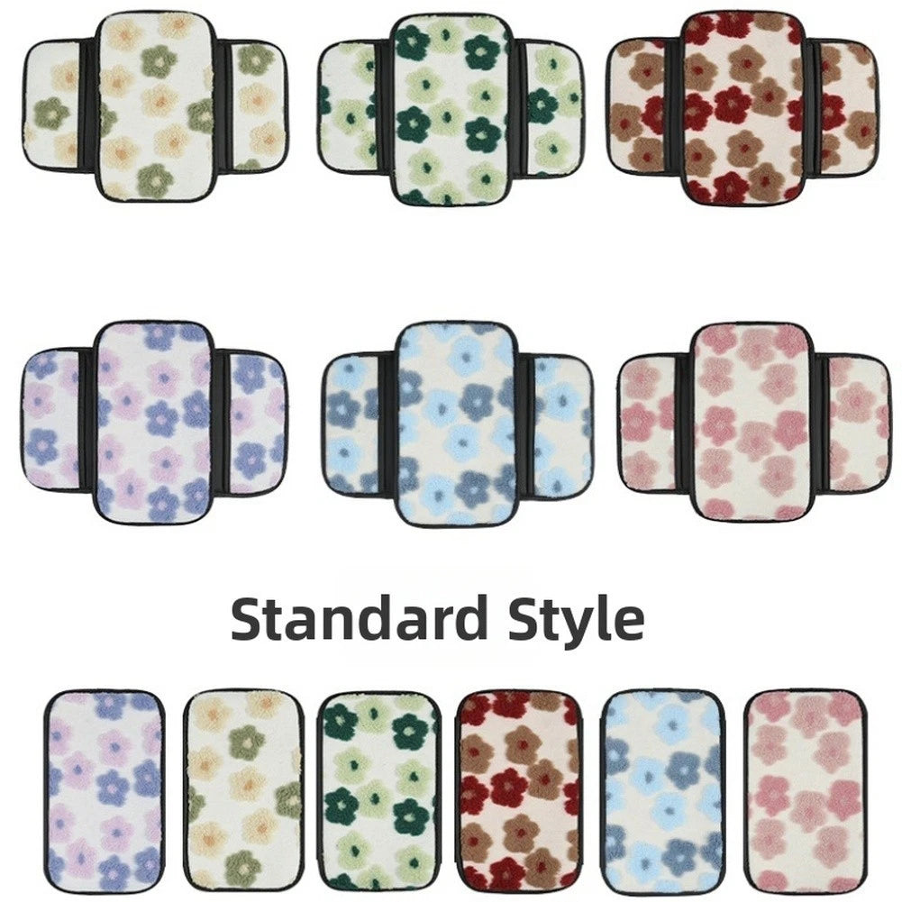 Plush Fleece Womens Car Armrest Cover Winter Floral Design With
