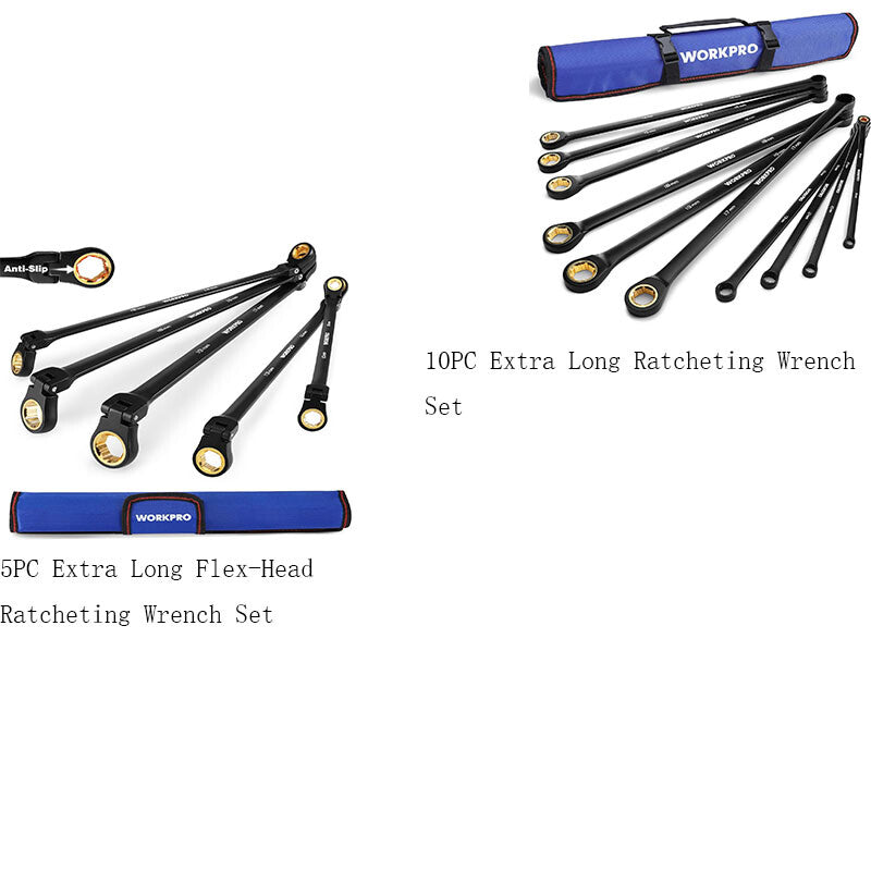 WORKPRO Extra Long Ratchet Wrench Set/Flex Head Extra Long Ratchet Wrench Set