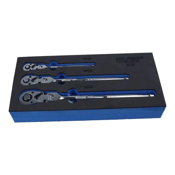 Us Pro Flex Head Ratchet Set | 1/4" 3/8" 1/2" Drive Reversible 72t
