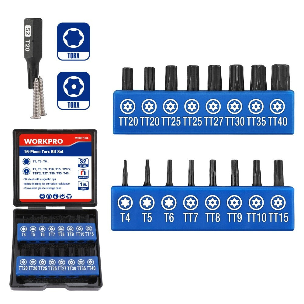 Workpro 16piece Security Torx Bit Set Tamper Proof Magnetic Torx