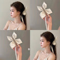 Twist Hair Clip For Women With Elegant Satin Bow Beige 13cm Hair