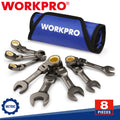 Workpro 8-Piece Flex-Head Stubby Ratcheting Combination Wrench Set