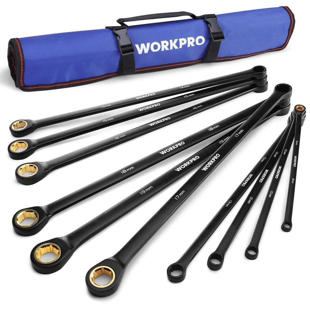 WORKPRO 10PC Extra Long Ratcheting Wrench Set Combination Metric