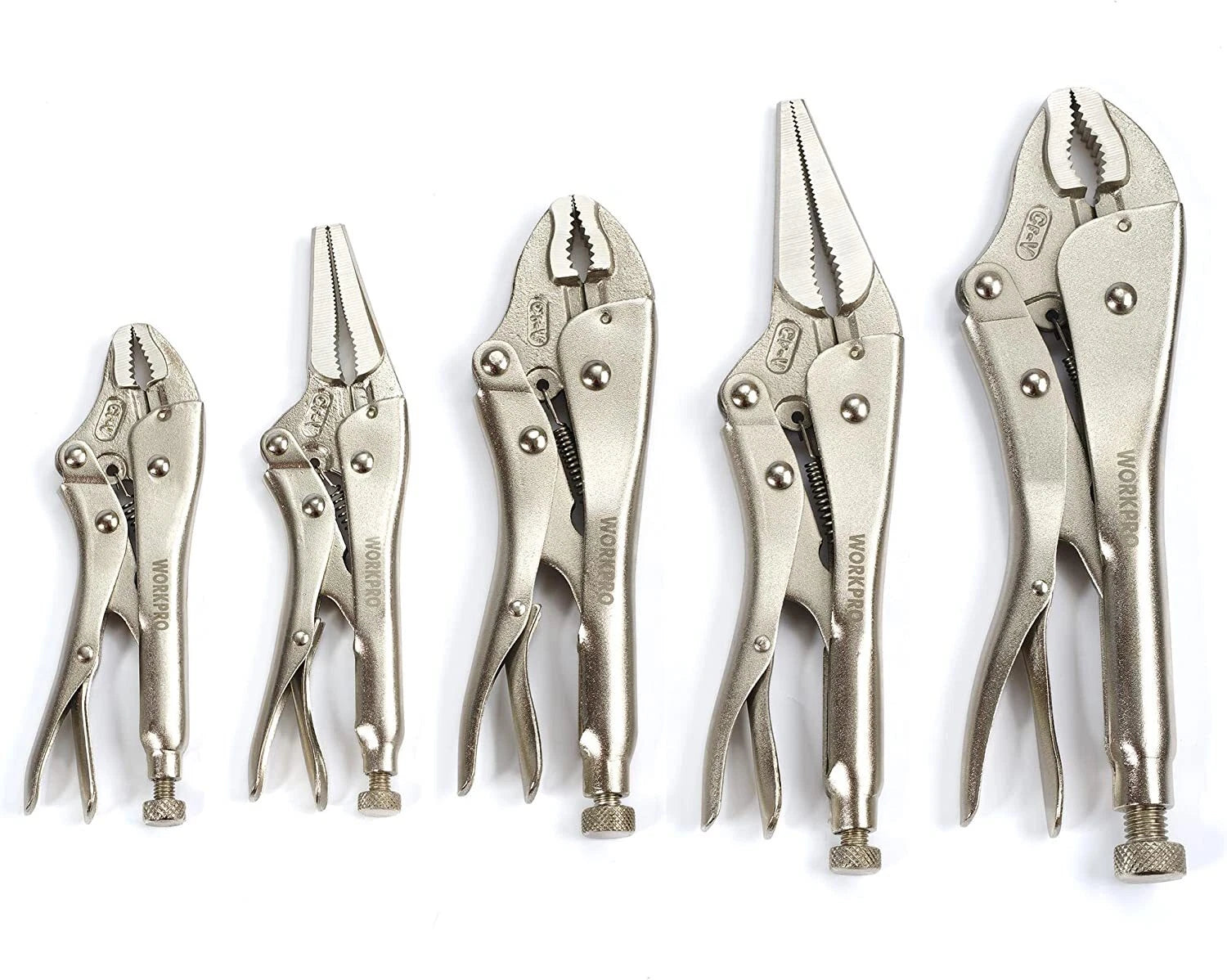 Workpro Locking Pliers Set 6.5/9" Long Nose Pliers 5/7/10" Curved Jaw