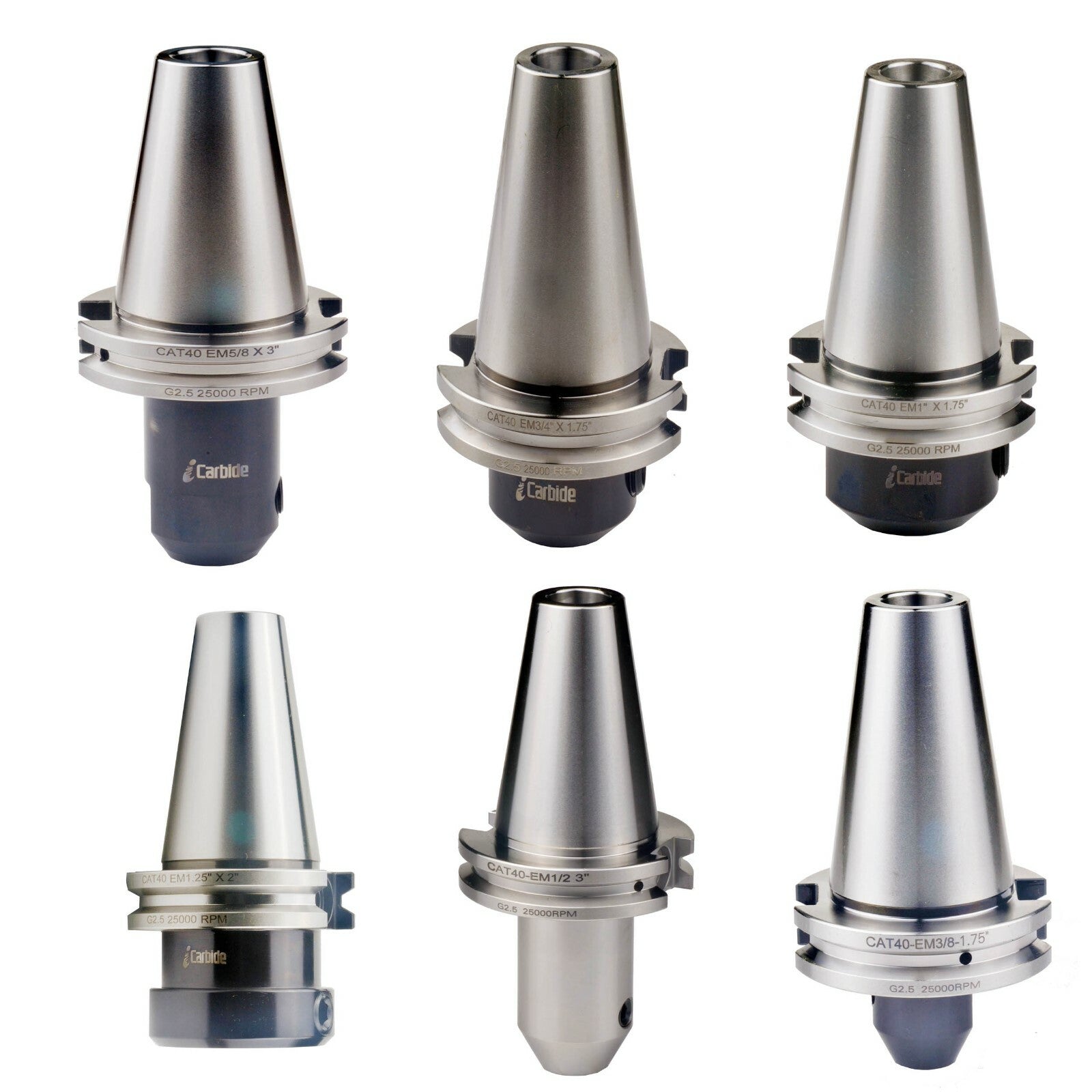 6pc CAT40 3/8" 5/8"1/2" 1/4" 3/4" 1-1/2" End Mill Tool Holder G2.5