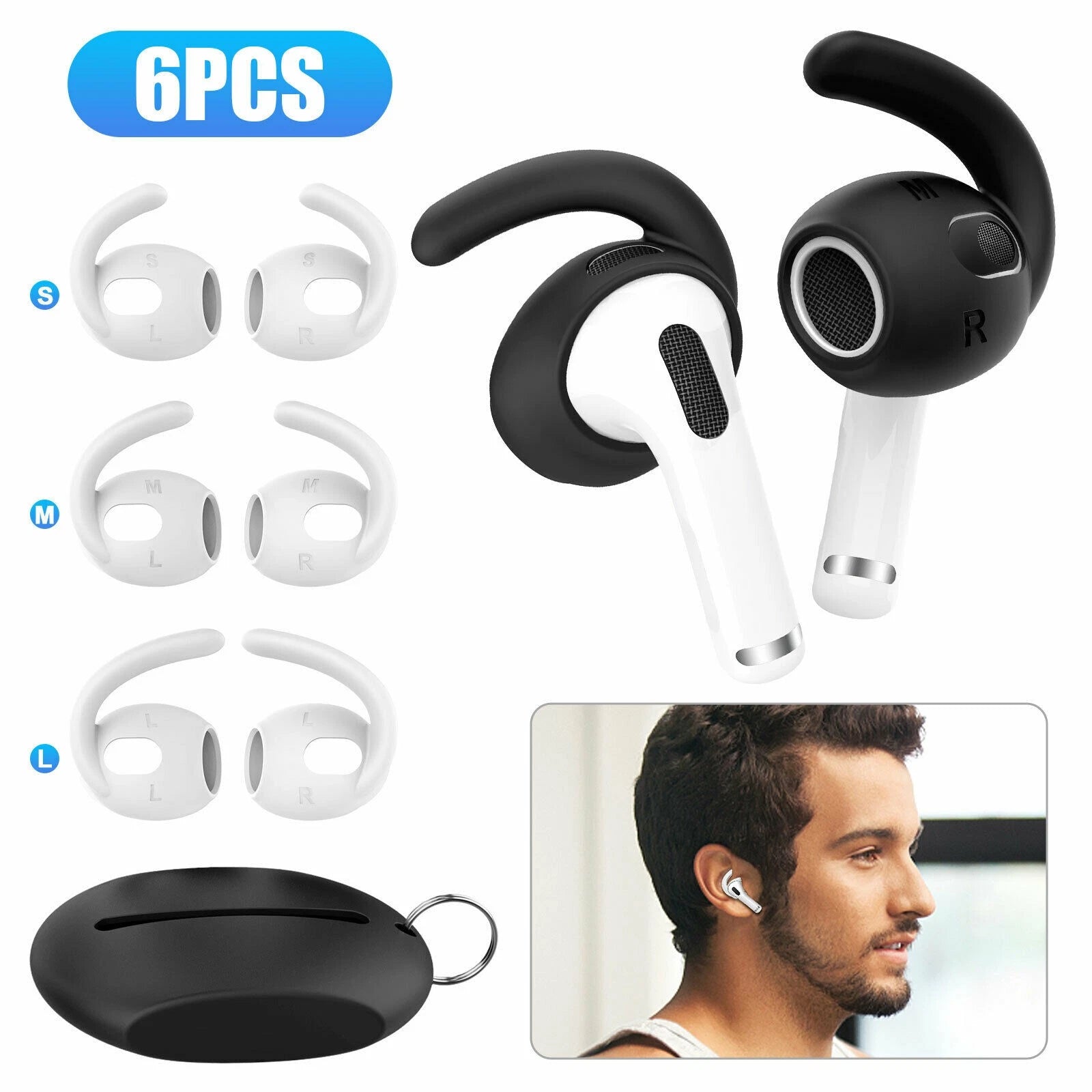 6pack Anti-slip Soft Silicone S M L Ear Hooks Eartips Cover For
