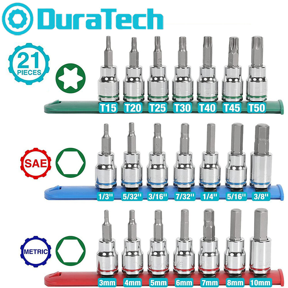 DURATECH 21PC Bit Socket Set 3/8'' Drive Torx Allen Bit Socket S2 Bit