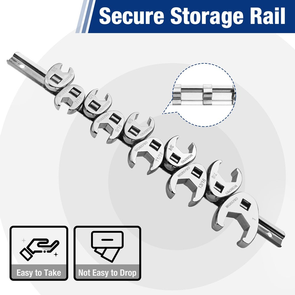Workpro 10PC 3/8"dr Crowfoot Flare Nut Wrench Set