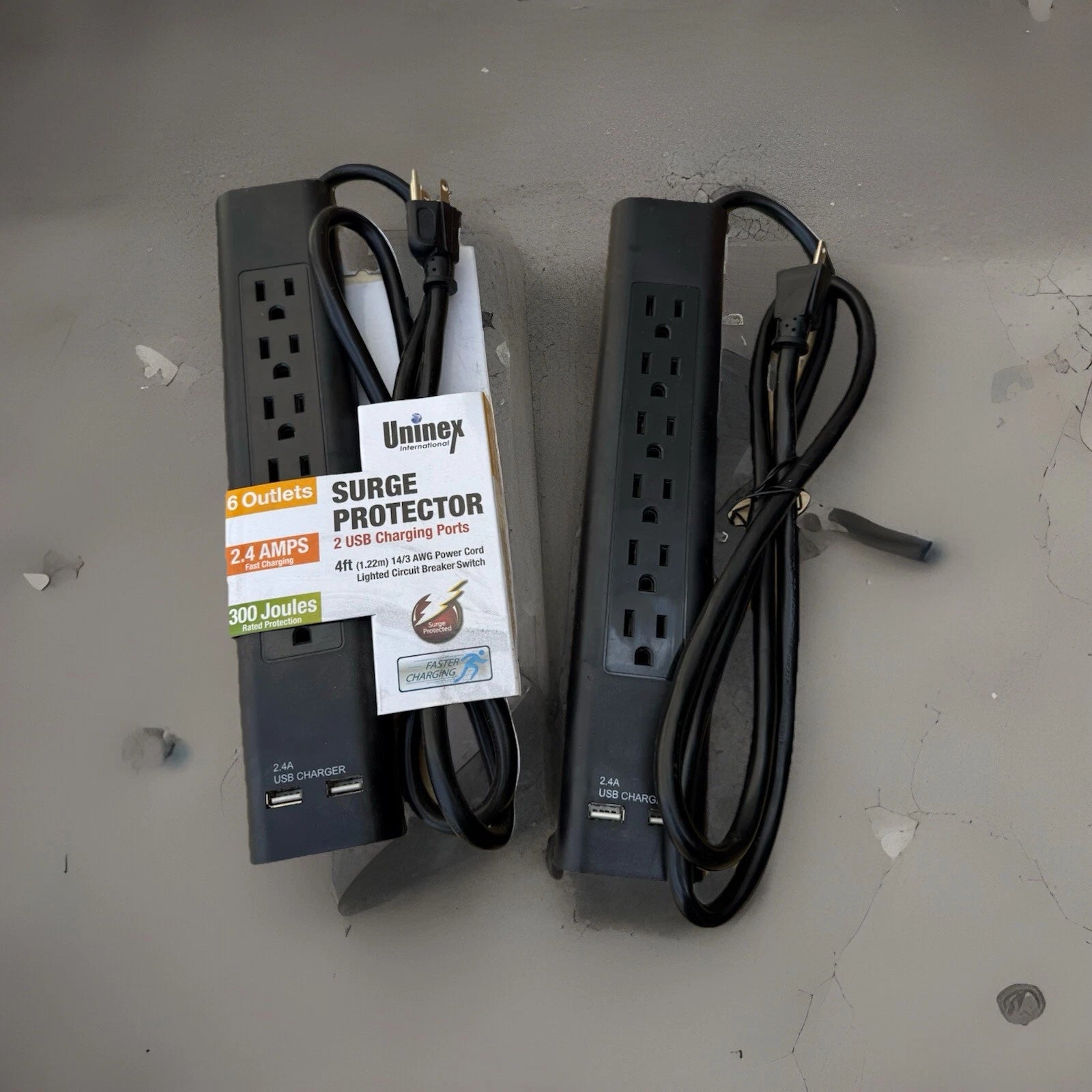Lot Two 6 Outlet 4ft Extension Power Strip & 2 Usb Charging Port