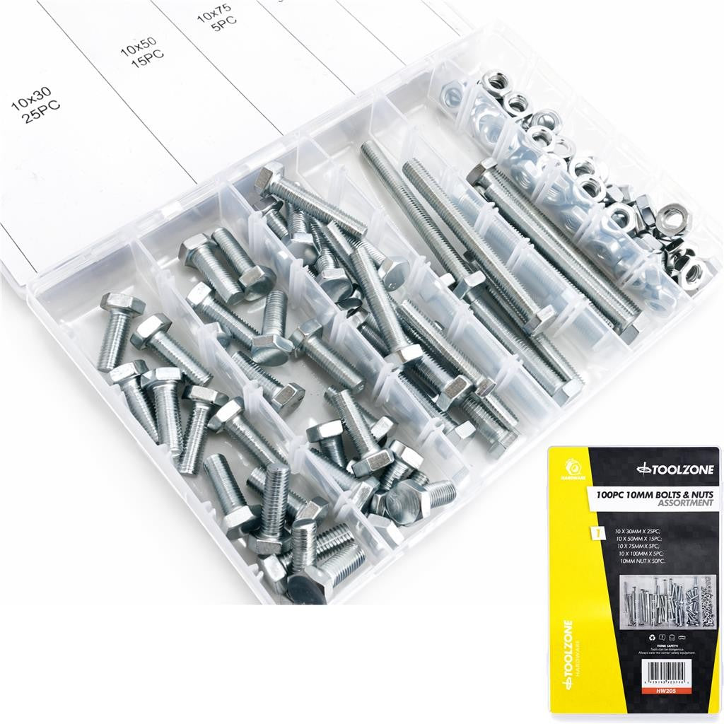 Toolzone M10 Bolt And Nut Assortment Zinc Plated Storage by Toolzone