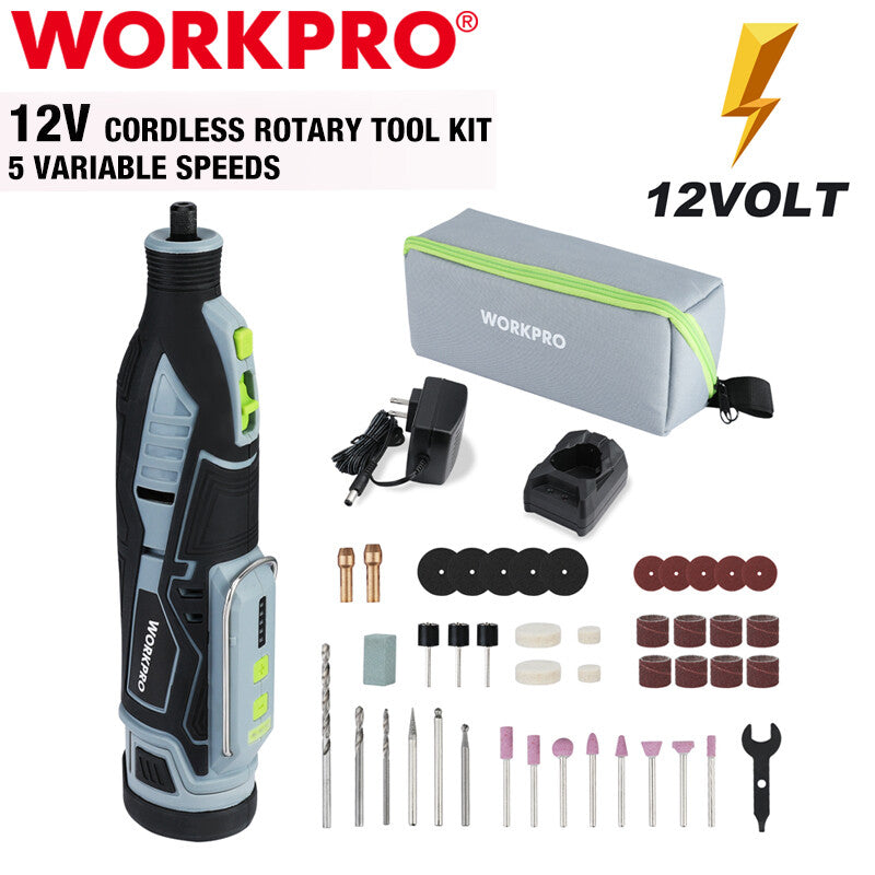 WORKPRO 12V Cordless Rotary Tool Kit 5 Speeds Engraver Sander Polisher