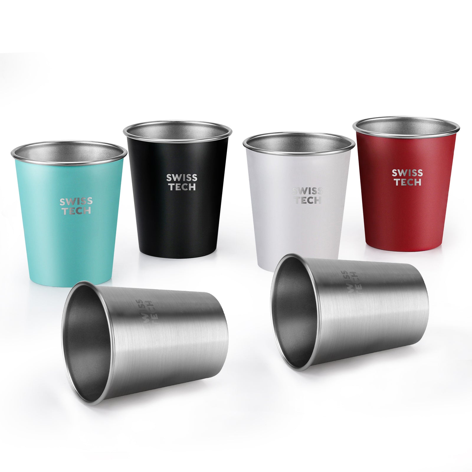 Swiss+Tech 6-Pack 14 oz Stainless Steel Cup Multicolor Stackable Pint