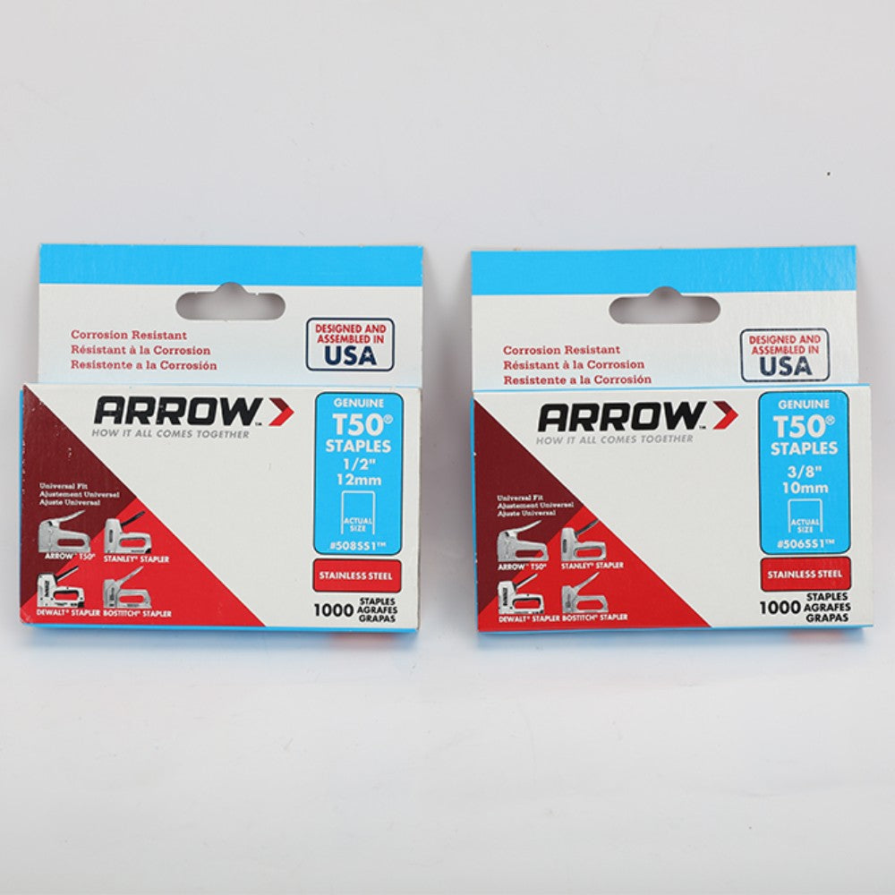Arrow T50 Stainless Steel Staples Pack #508SS1 1/2'' 12mm and #506SS1