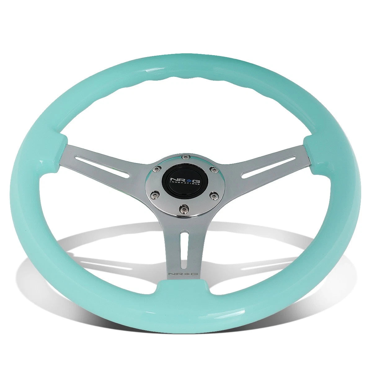 Nrg 35cm Chrome 2"deep Dish Spoke Mint Flost Colored Wood Grip