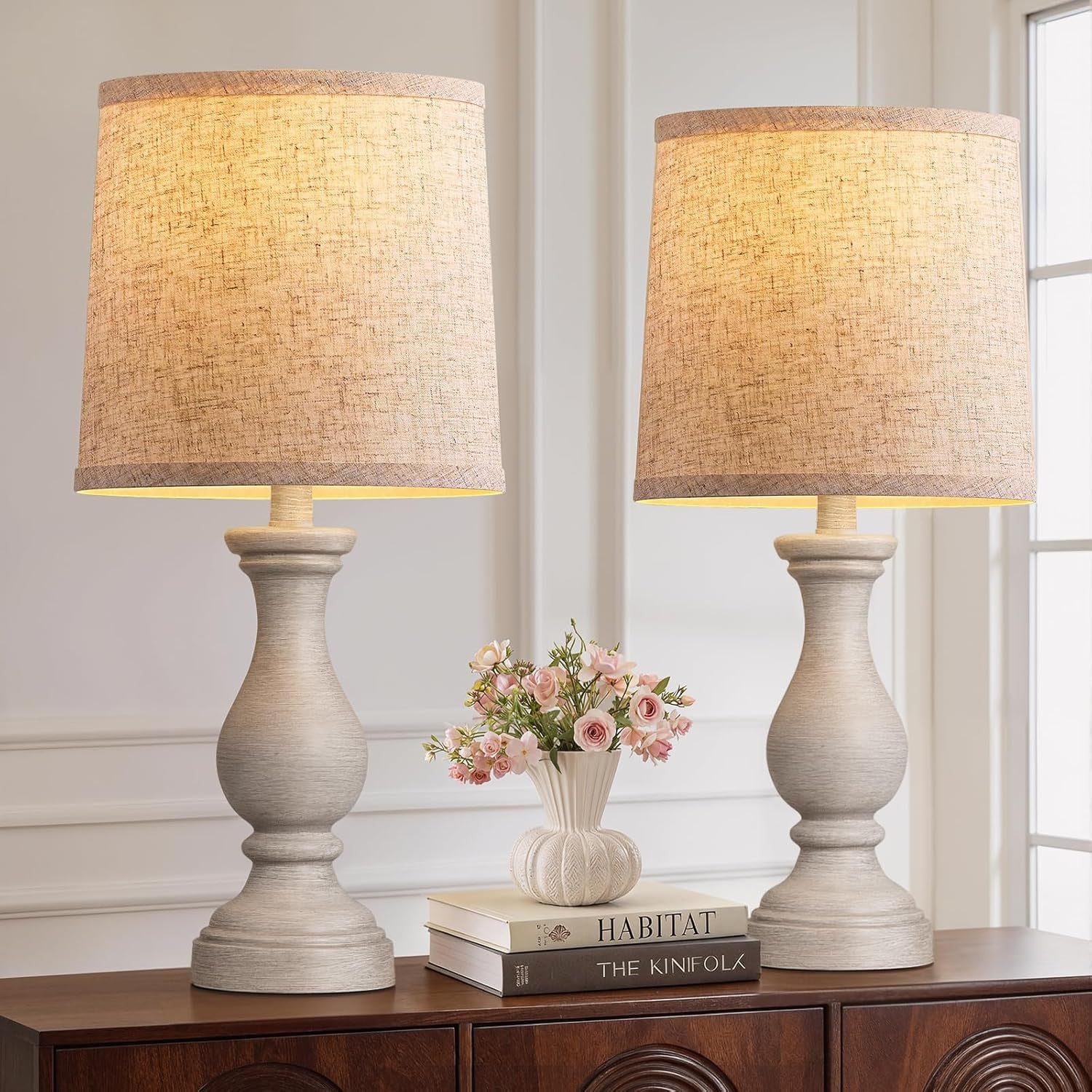 Farmhouse Table Lamps Set of 2 - Rustic Bedroom Lamps for Living Room