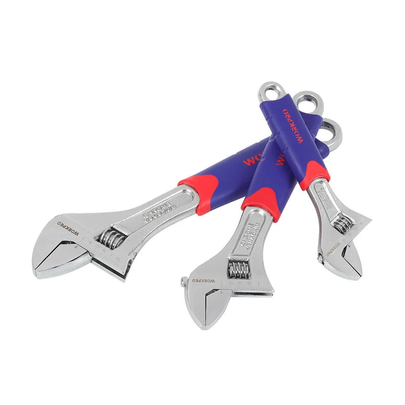 WORKPRO 3PC 10" 8" 6" Adjustable Wrench Set With Rubberized Anti-Slip Grips NEW