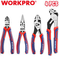 WORKPRO 4PC Pliers Set Slip Joint Long Nose Diagonal Cutting Groove Joint Pliers
