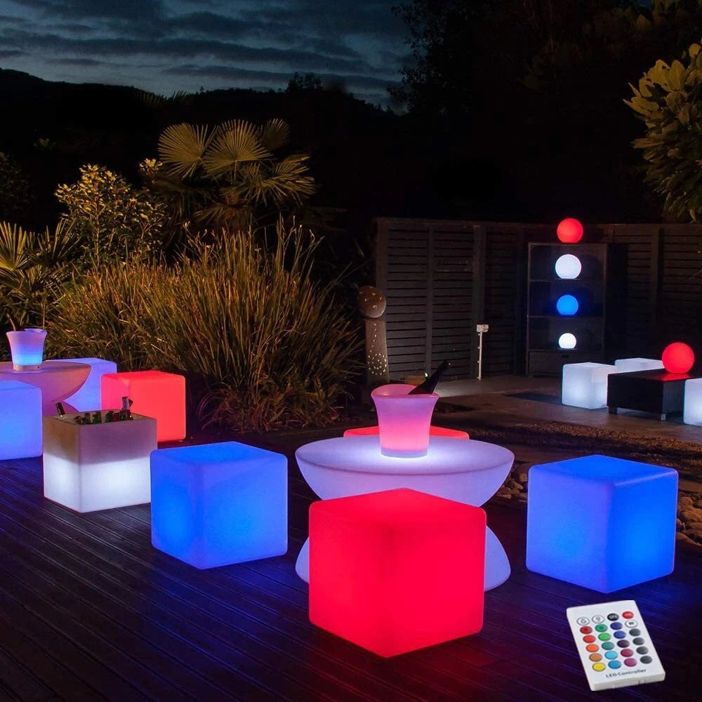 16" Led Glow Cube Chair Light Indoor & Outdoor Yard Bar Lounge Chair