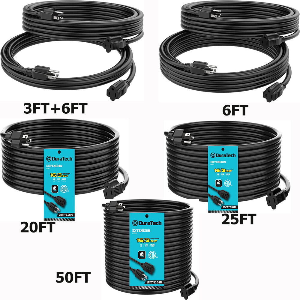 DuraTech 50ft/25ft/20ft/6ft/3ft Extension Cord Heavy Duty 16