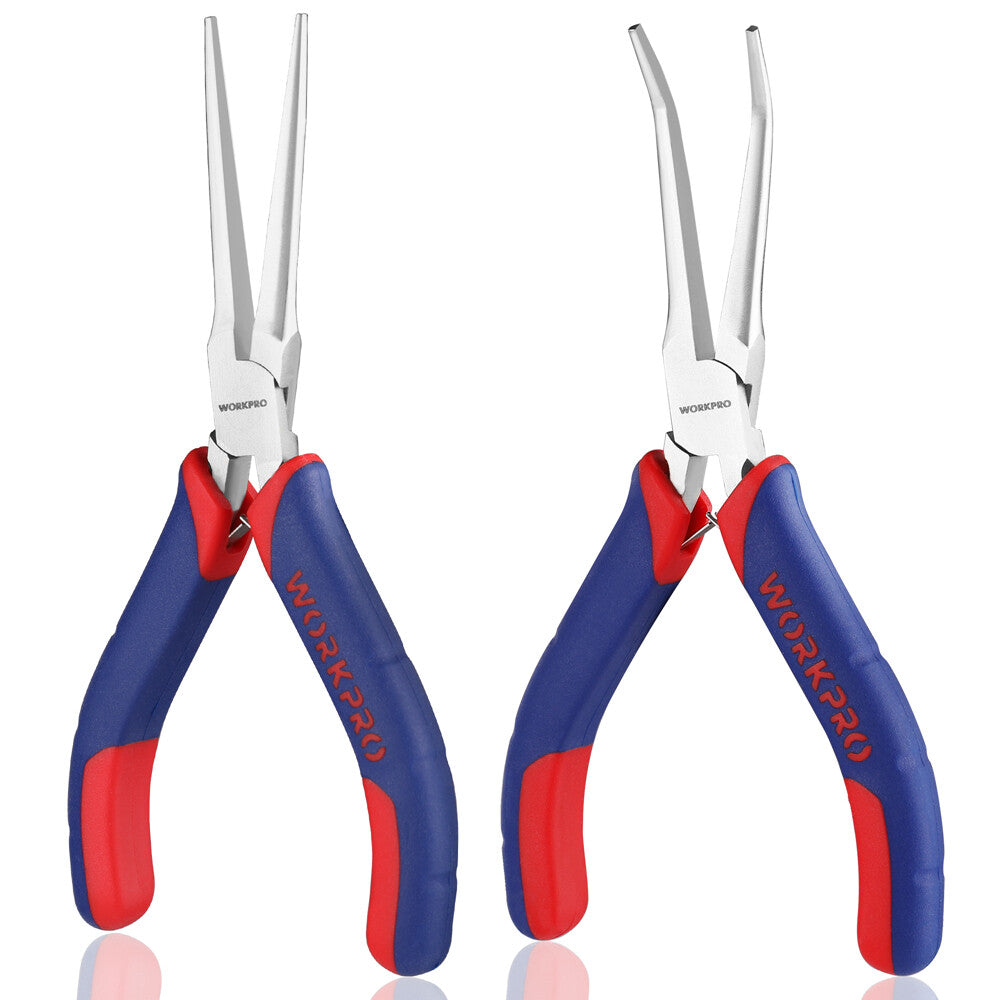 WORKPRO 2-PCS 6" Mini Needle Nose Pliers Set Long Nose Pliers, Bent Nose Pliers