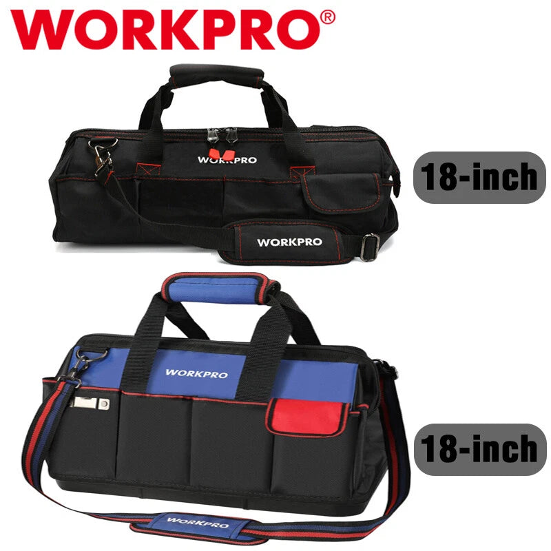 Workpro 18" Tool Bag Zipper Top Tool Organizer Case Wide Mouth Open