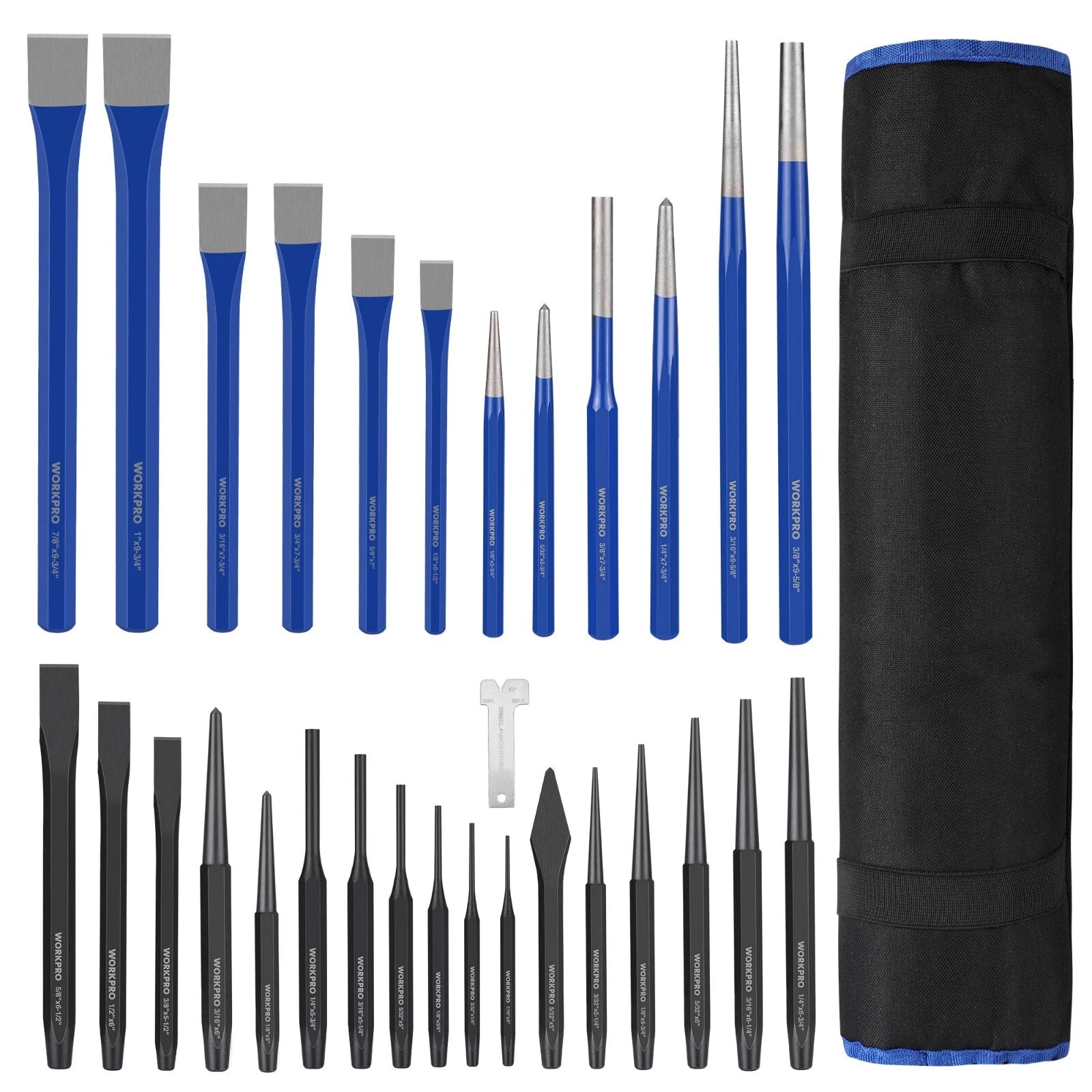 Heavy Duty Punch And Chisel Set With Roll Pouch Alloy Steel Carbon