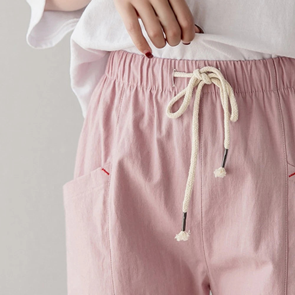 Women's Lightweight Cotton Linen Seven-quarter Pants For Vacation And