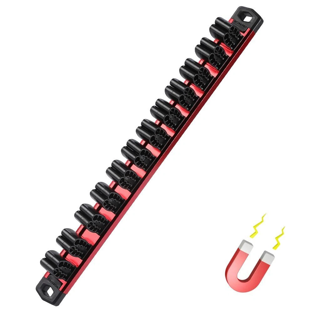 WORKPRO Magnetic Screwdriver Organizer 12 Slots Aluminum Wrench Rail Tool Holder