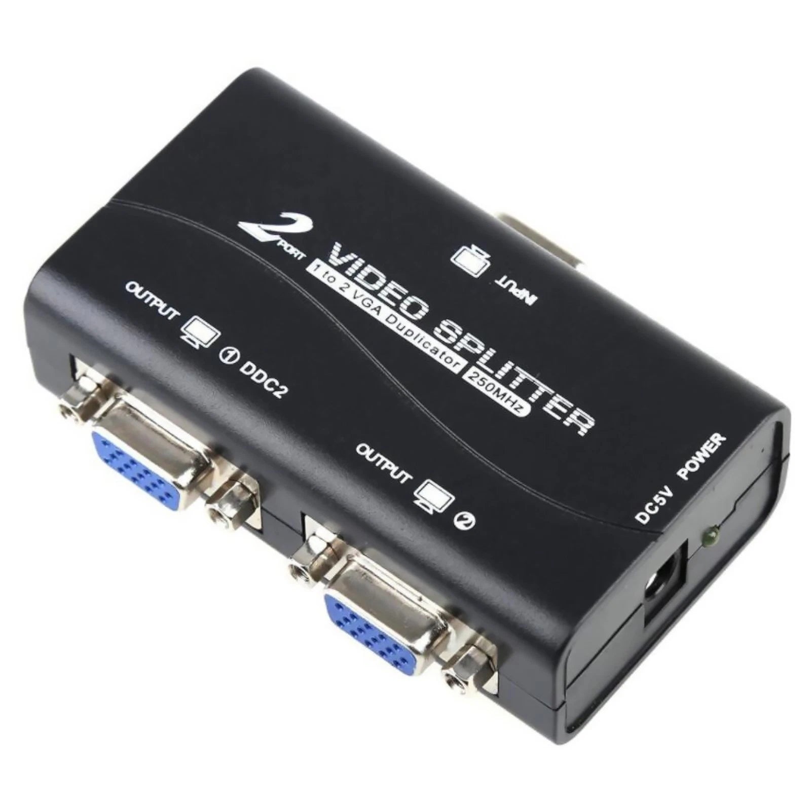 To 2 Monitor 2 Port Vga Svga Video Lcd Splitter Box Adapter W/ Power