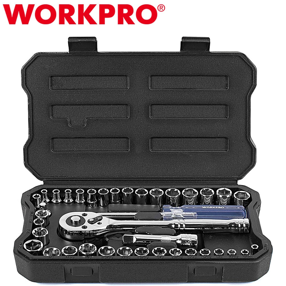 Workpro Drive Socket Set 1/4" 3/8" Socket Wrench Set Metric Sae With
