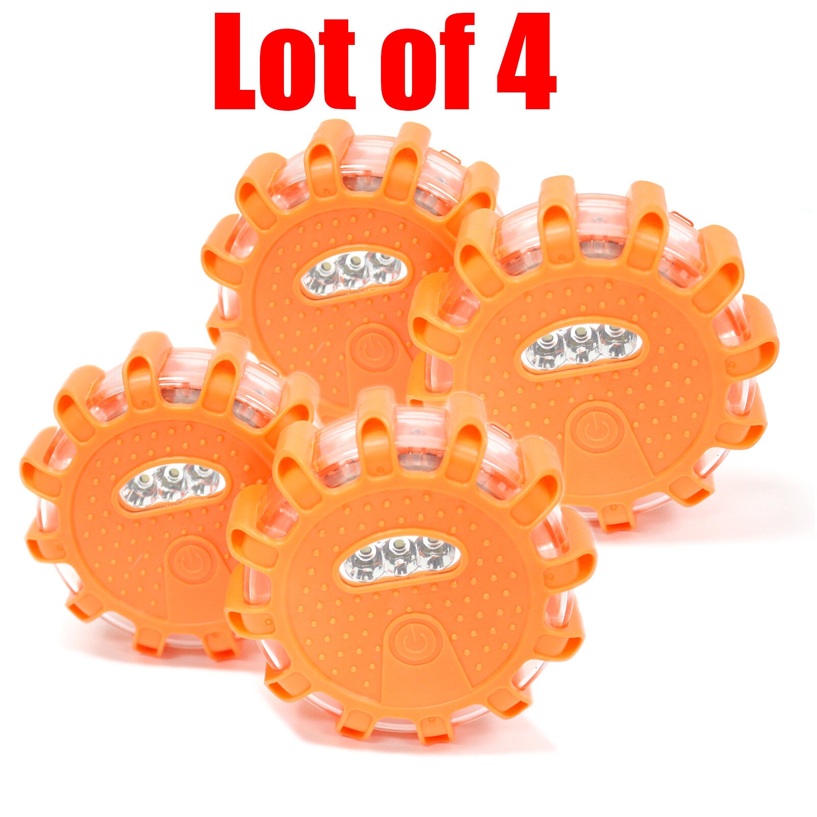 Lot of 4 LED Safety Flare Emergency Warning Disc Light Flashing Roadside Beacon