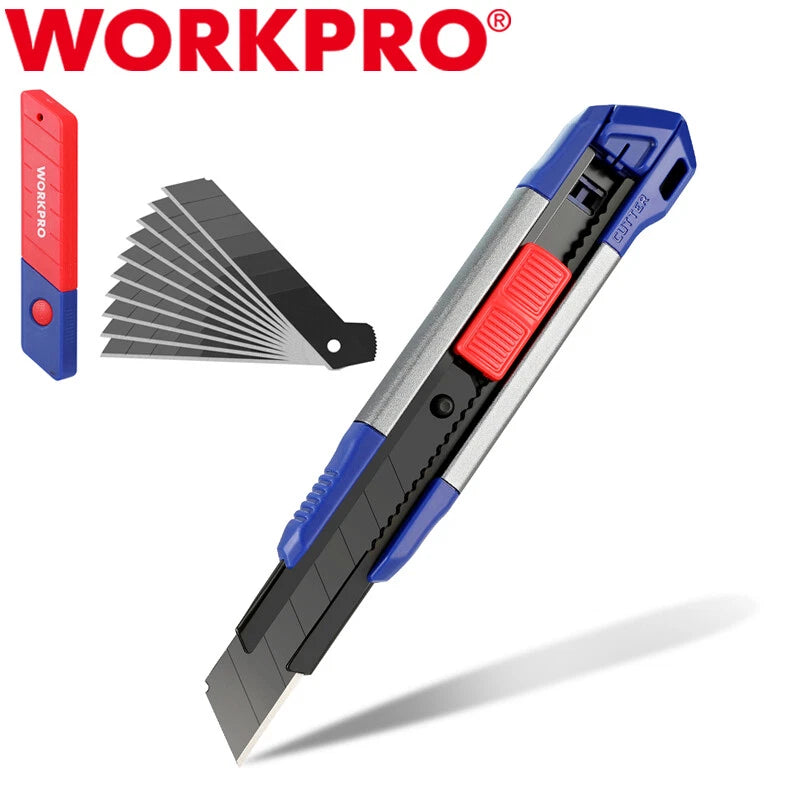 WORKPRO 18mm Heavy Duty Retractable Utility Knife Snap-off Box Cutter 10PC Blade