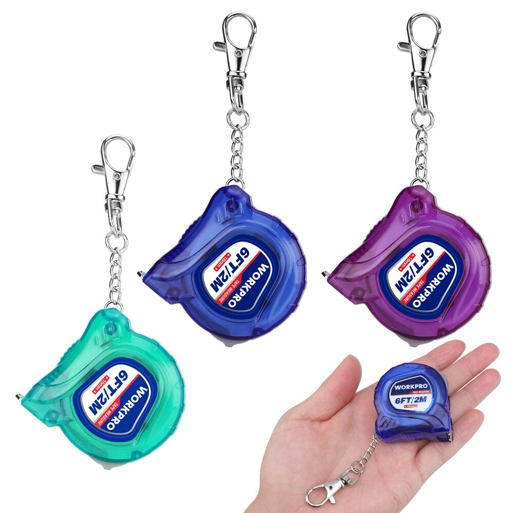 WORKPRO Keychain Tape Measure Set 3 Pcs Inch/Metric Scale Ea