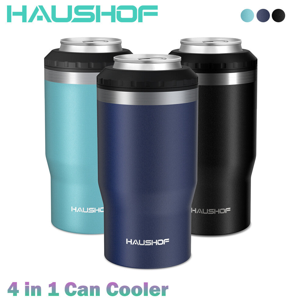 HAUSHOF 12 oz Can Cooler 4 in 1 Double Walled Can Insulator Stainless