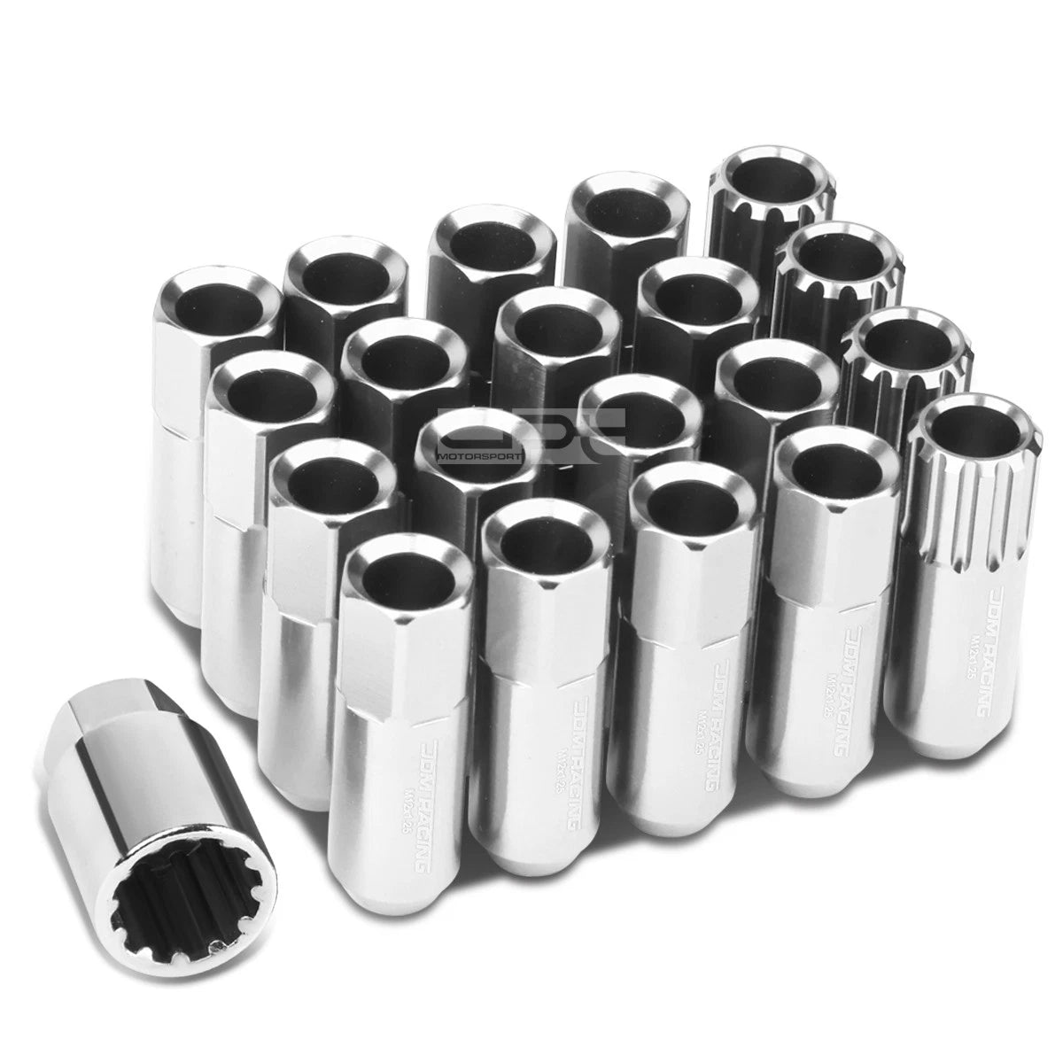 Aluminum Silver 16 Lug+4 Lock Nuts+adapter M12x1.25 20mm Od/60mm Tall