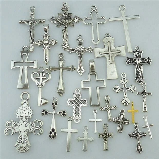 Mix Cross Pendant Vintage Antique Silver Tone Alloy Faith Religious