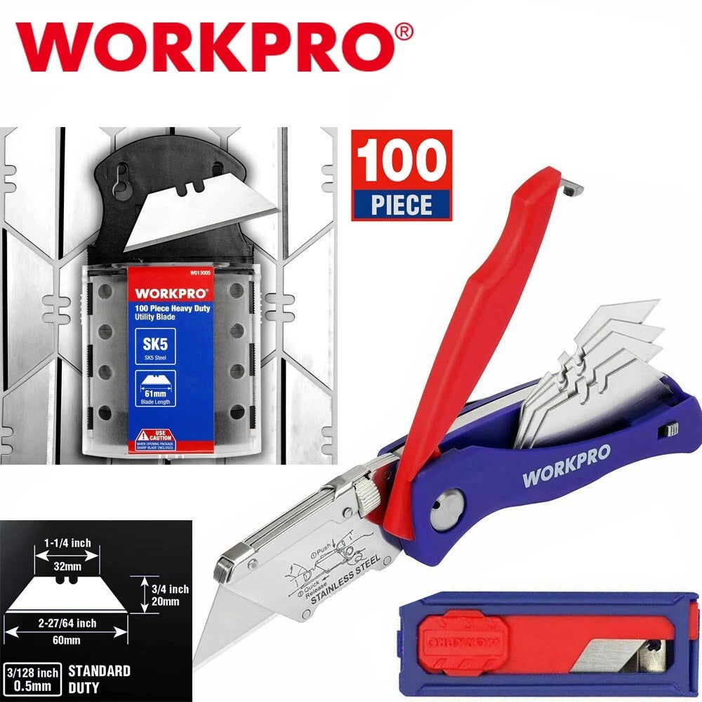 Workpro Heavy Duty Folding Utility Knife Sk5 Steel Knife Blades