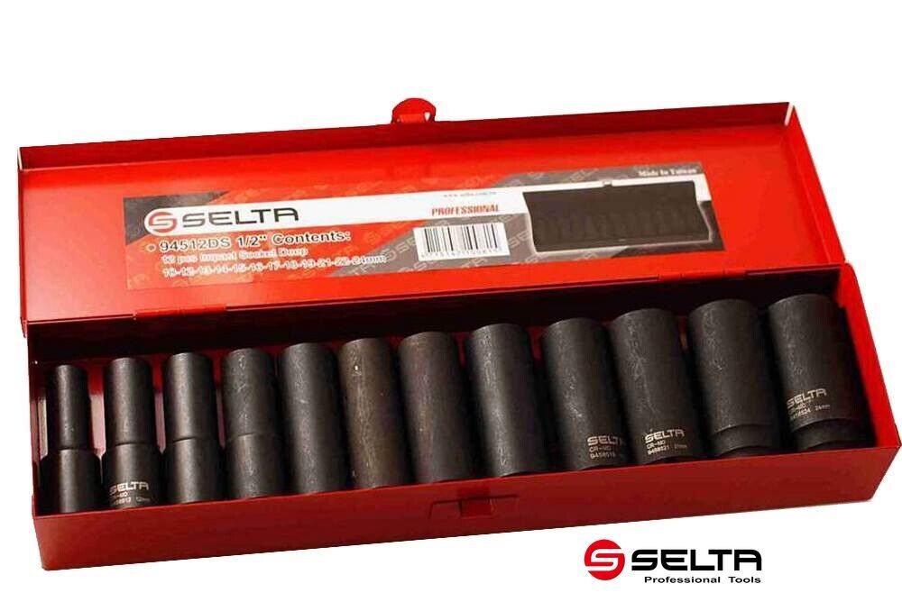 Selta Taiwan 12PC 1/2" Dr 6pt Cr-Mo Long Deep Air Impact Socket Set