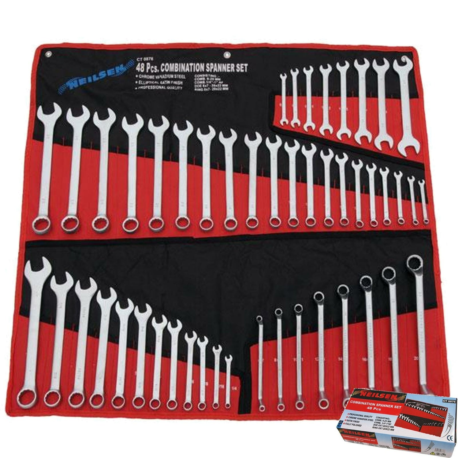 Neilsern 48pc Satin Finished Combination Spanner Wrench Set 6 - 25mm 1/4" ? 1"Op